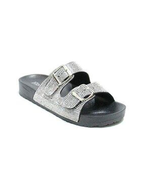 Glitter Double Buckle Adjustable Slip On Slide Sandals Comfort Sole